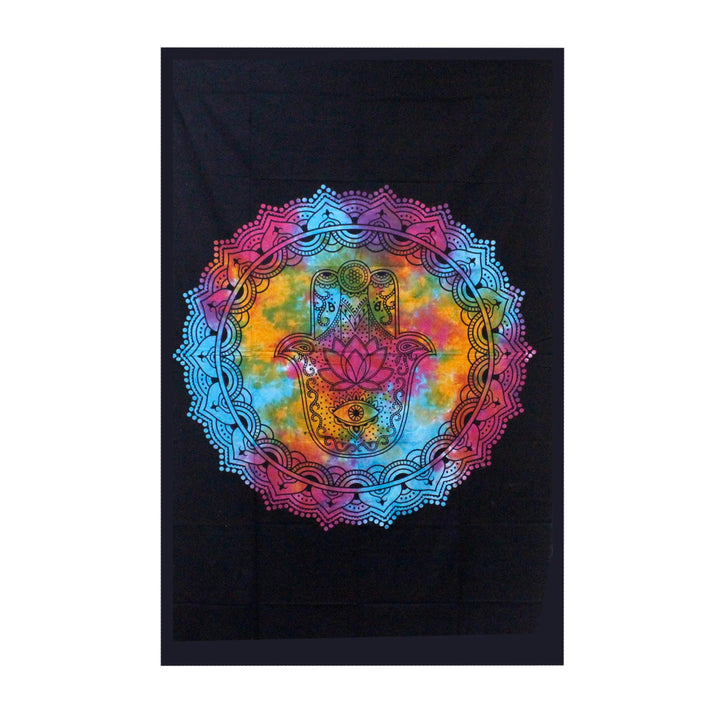 Single Cotton Bedspread + Wall Hanging - Black Hamsa - Alchem Soul