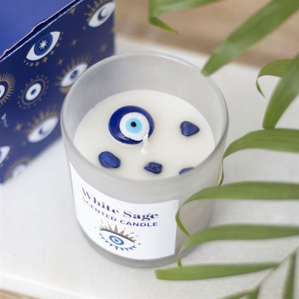 All Seeing Eye White Sage Crystal Chip Protection Candle - Alchem Soul