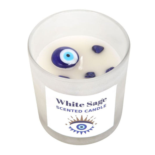 All Seeing Eye White Sage Crystal Chip Protection Candle - Alchem Soul