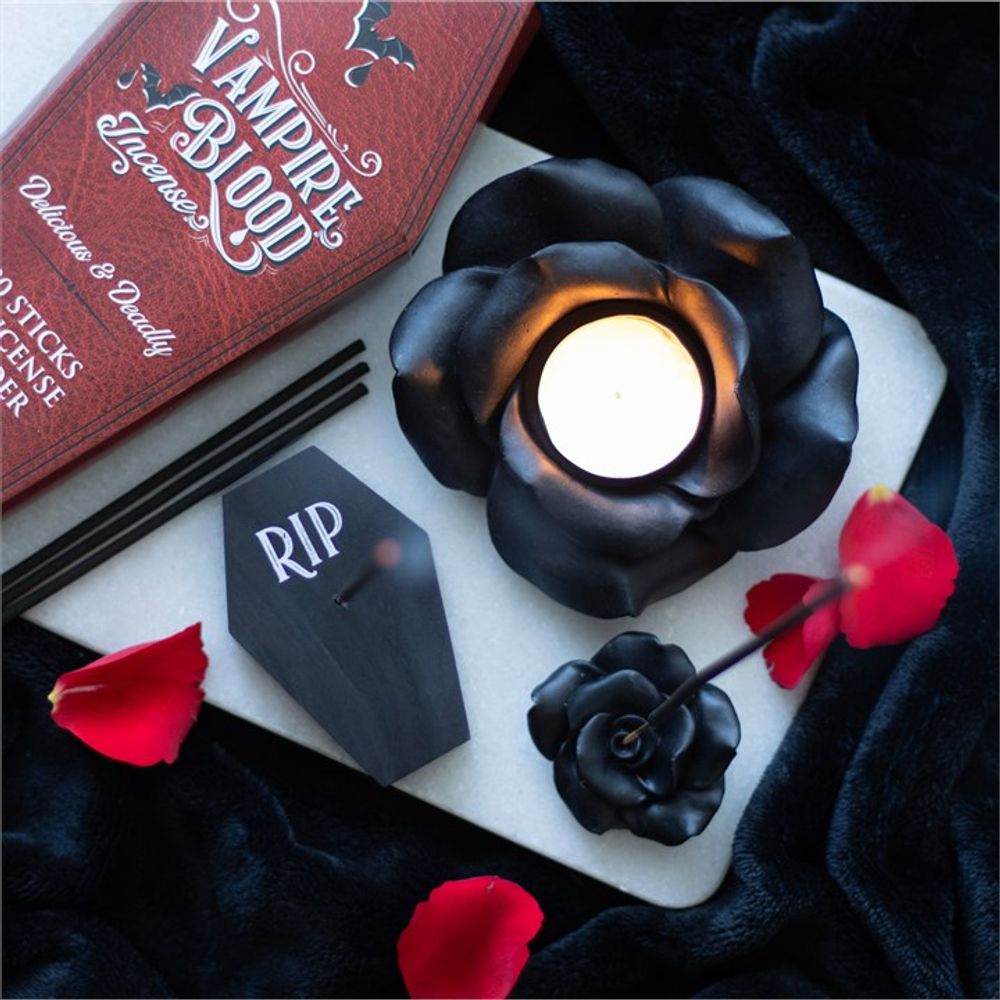 Black Rose Resin Tealight Candle Holder - Alchem Soul