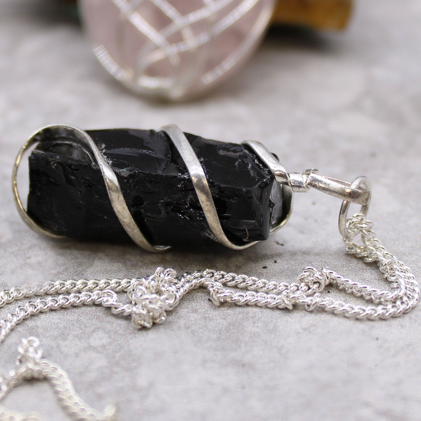 Cascade Wrapped Gemstone Necklace - Rough Black Onyx - Alchem Soul