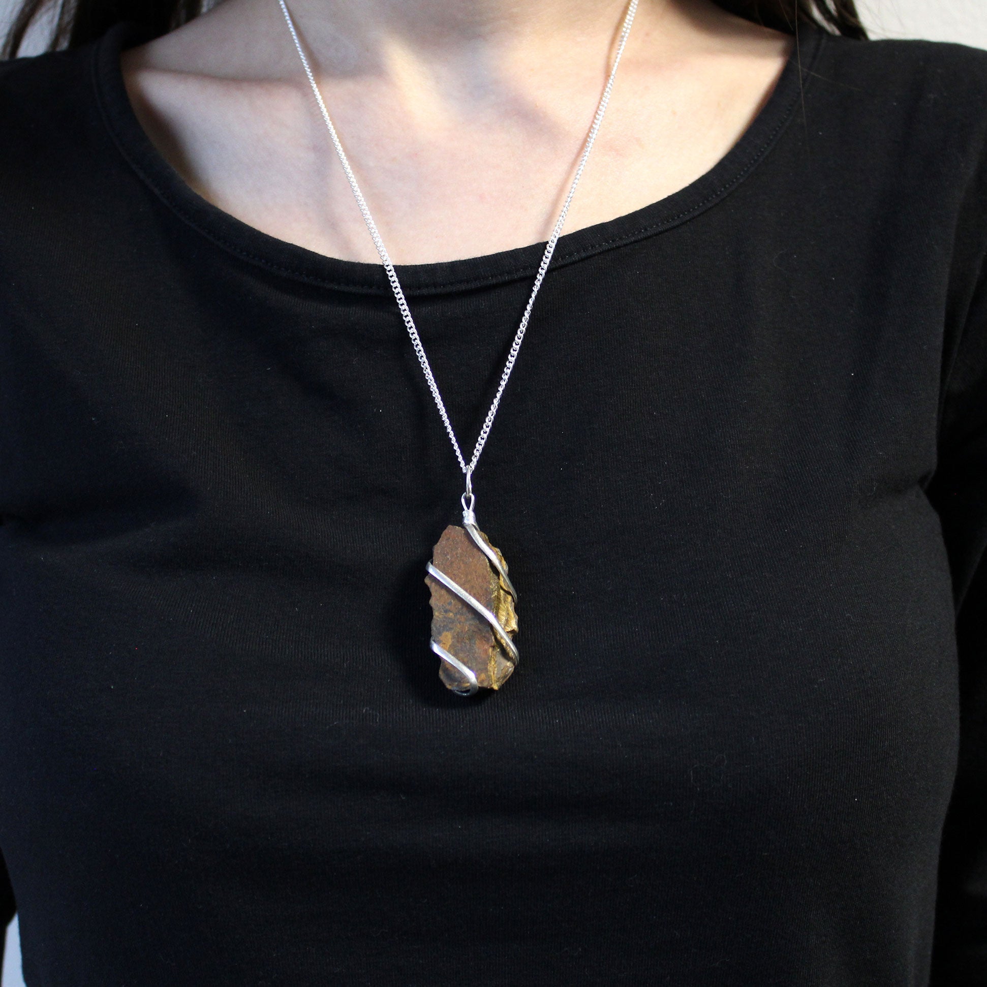 Cascade Wrapped Gemstone Necklace - Rough Tiger Eye - Alchem Soul