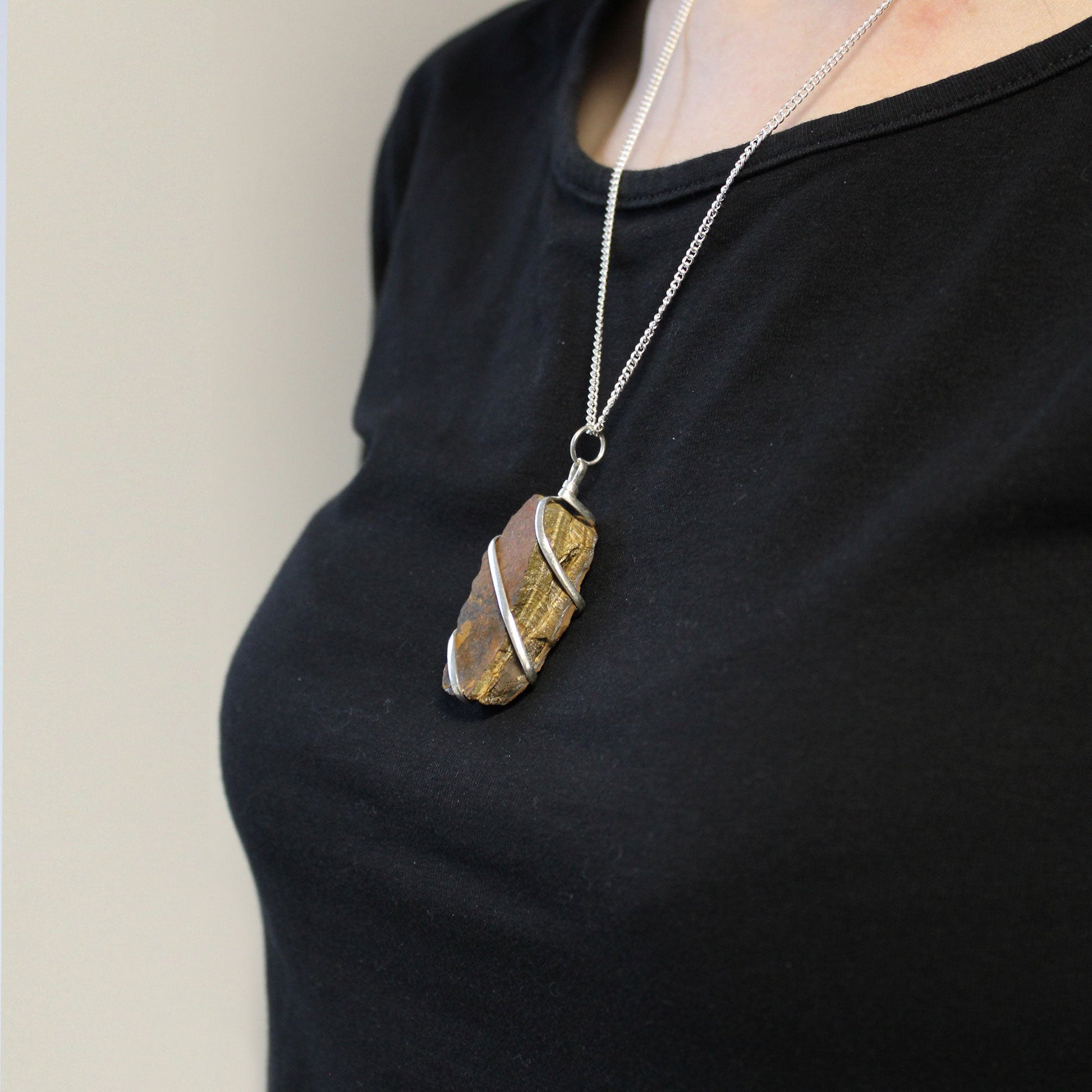 Cascade Wrapped Gemstone Necklace - Rough Tiger Eye - Alchem Soul