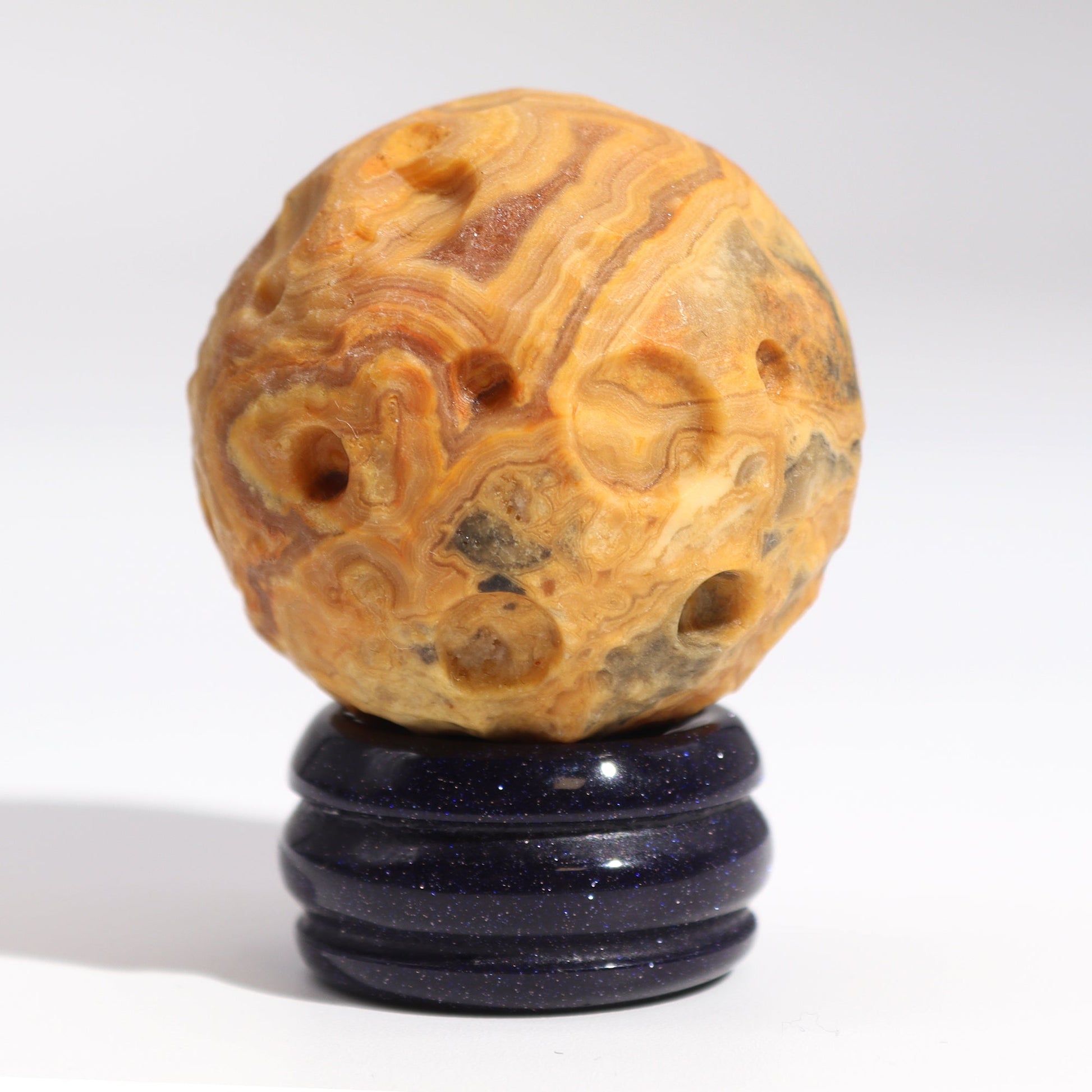 Crazy Lace Jasper Planet on a Sola Goldstone Stand (MERCURY) - Alchem Soul