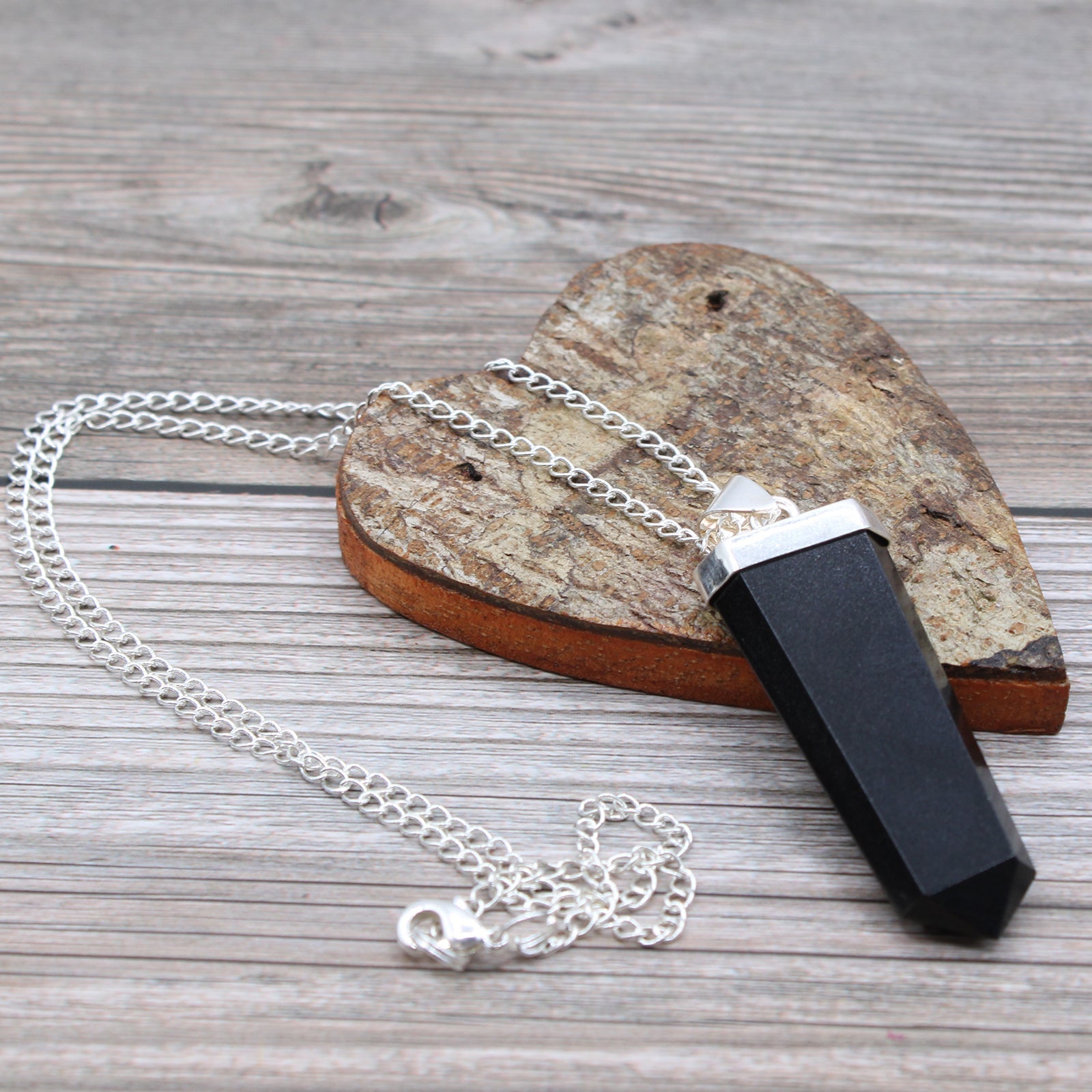 Gemstone Flat Pencil Pendant - Black Agate - Alchem Soul