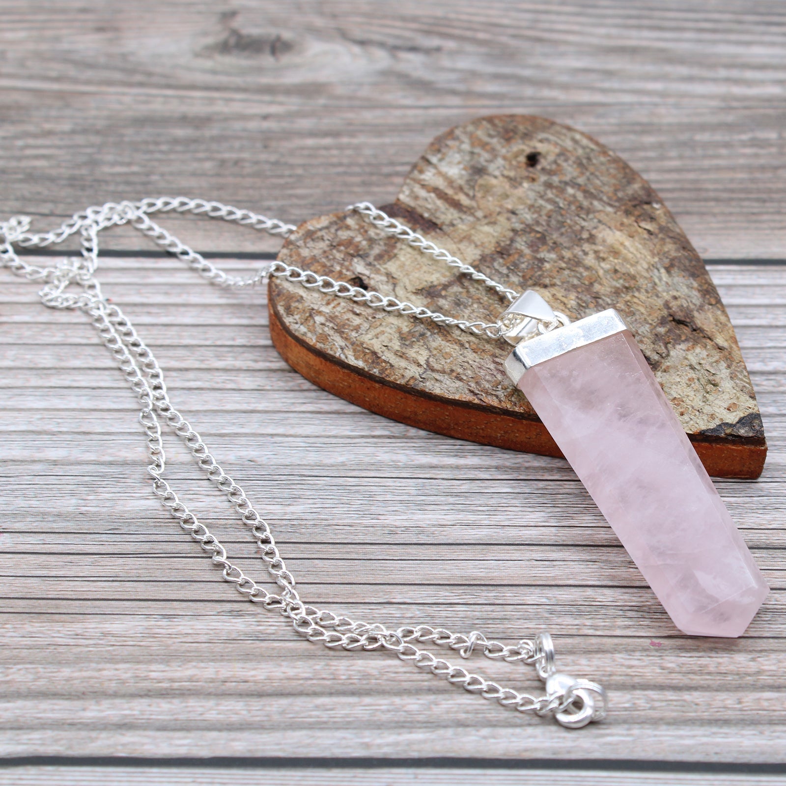 Gemstone Flat Pencil Pendant - Rose Quartz - Alchem Soul