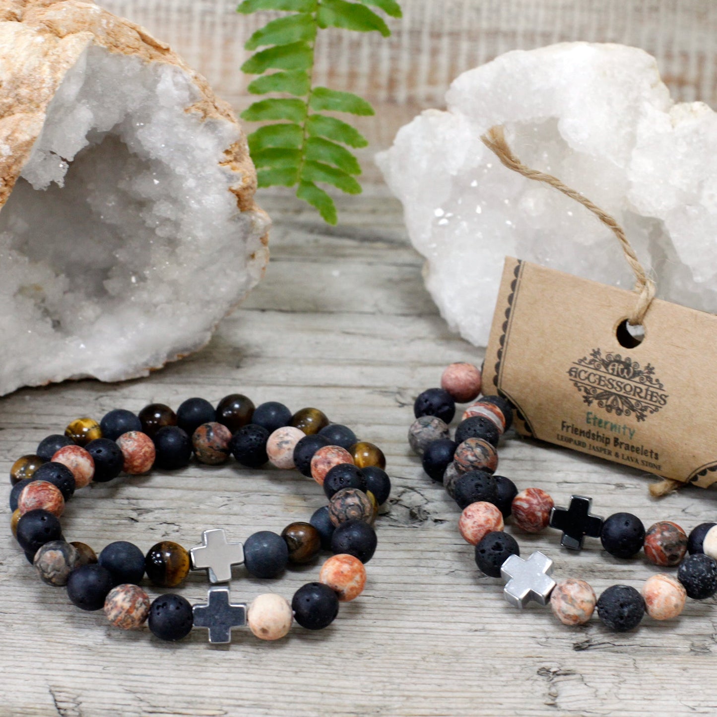 Gemstones Friendship Bracelets - Eternity - Leopard Skin Jasper & Lava Stone - Alchem Soul