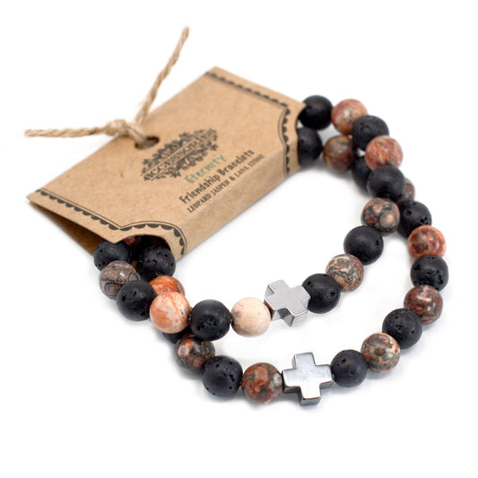 Gemstones Friendship Bracelets - Eternity - Leopard Skin Jasper & Lava Stone - Alchem Soul