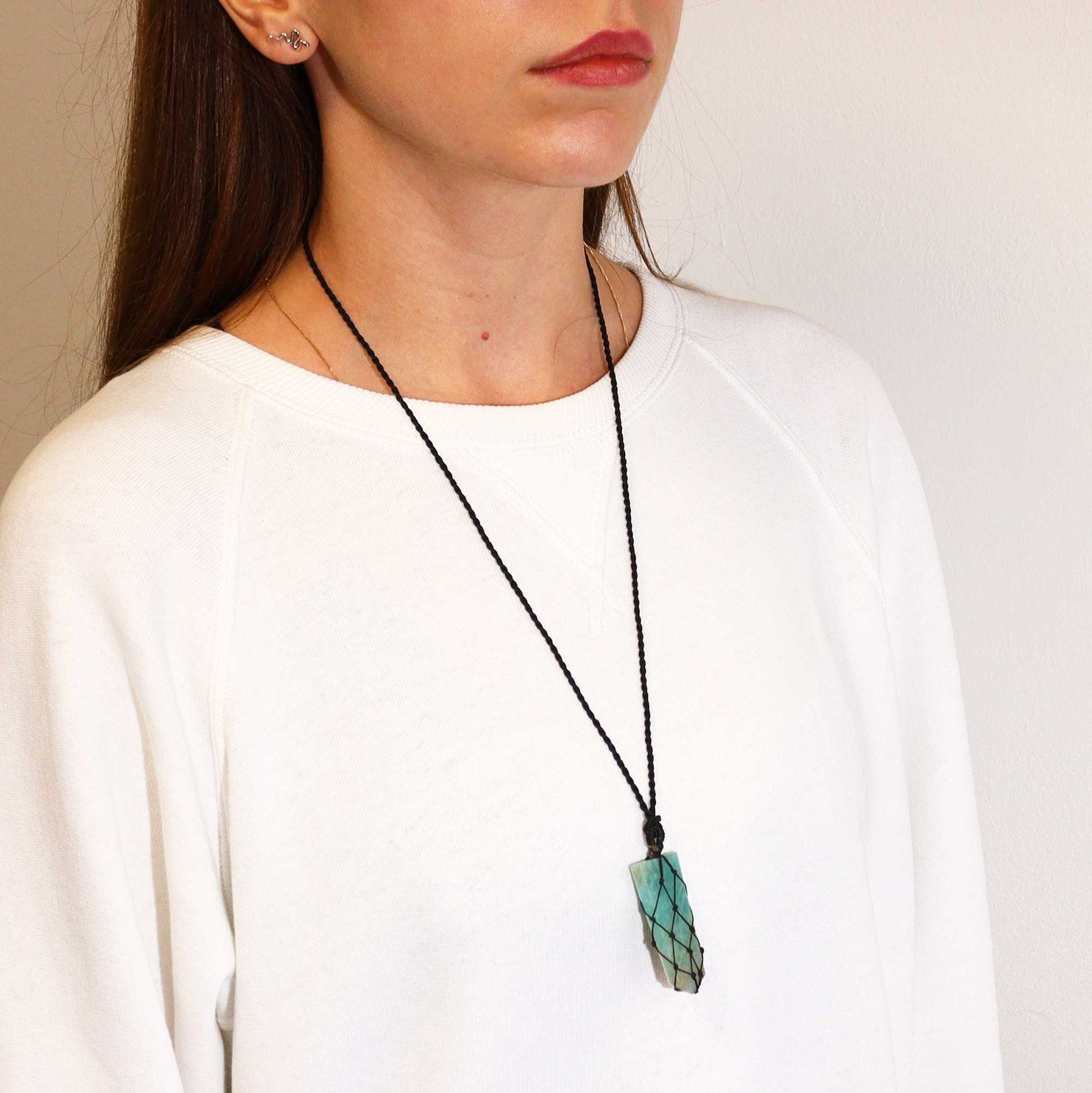 Laced Gemstone Flat Point Pendant - Amazonite - Alchem Soul