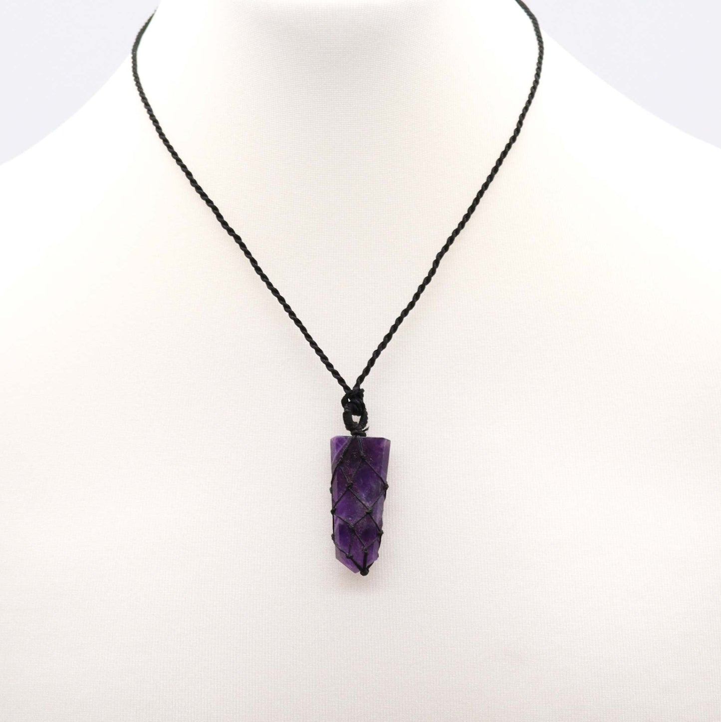 Laced Gemstone Flat Point Pendant - Amethyst - Alchem Soul