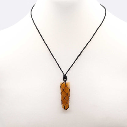 Laced Gemstone Flat Point Pendant - Golden Quartz - Alchem Soul