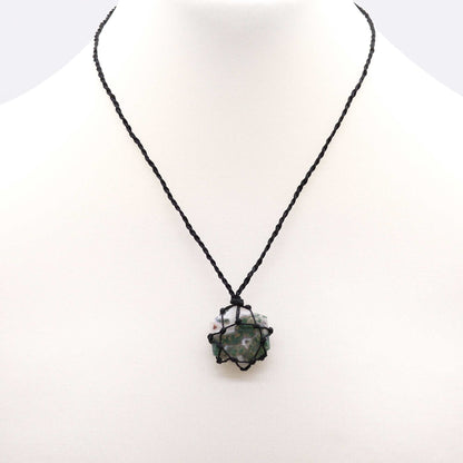 Laced Gemstone Hexagon Pendant - Moss Agate - Alchem Soul