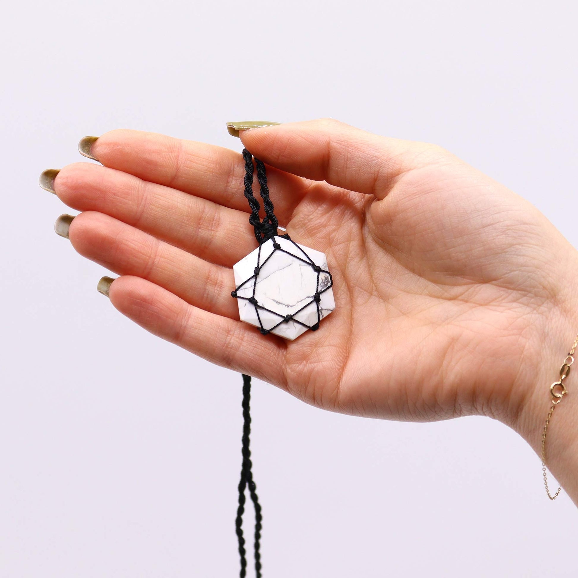 Laced Gemstone Hexagon Pendant - White Howlite - Alchem Soul