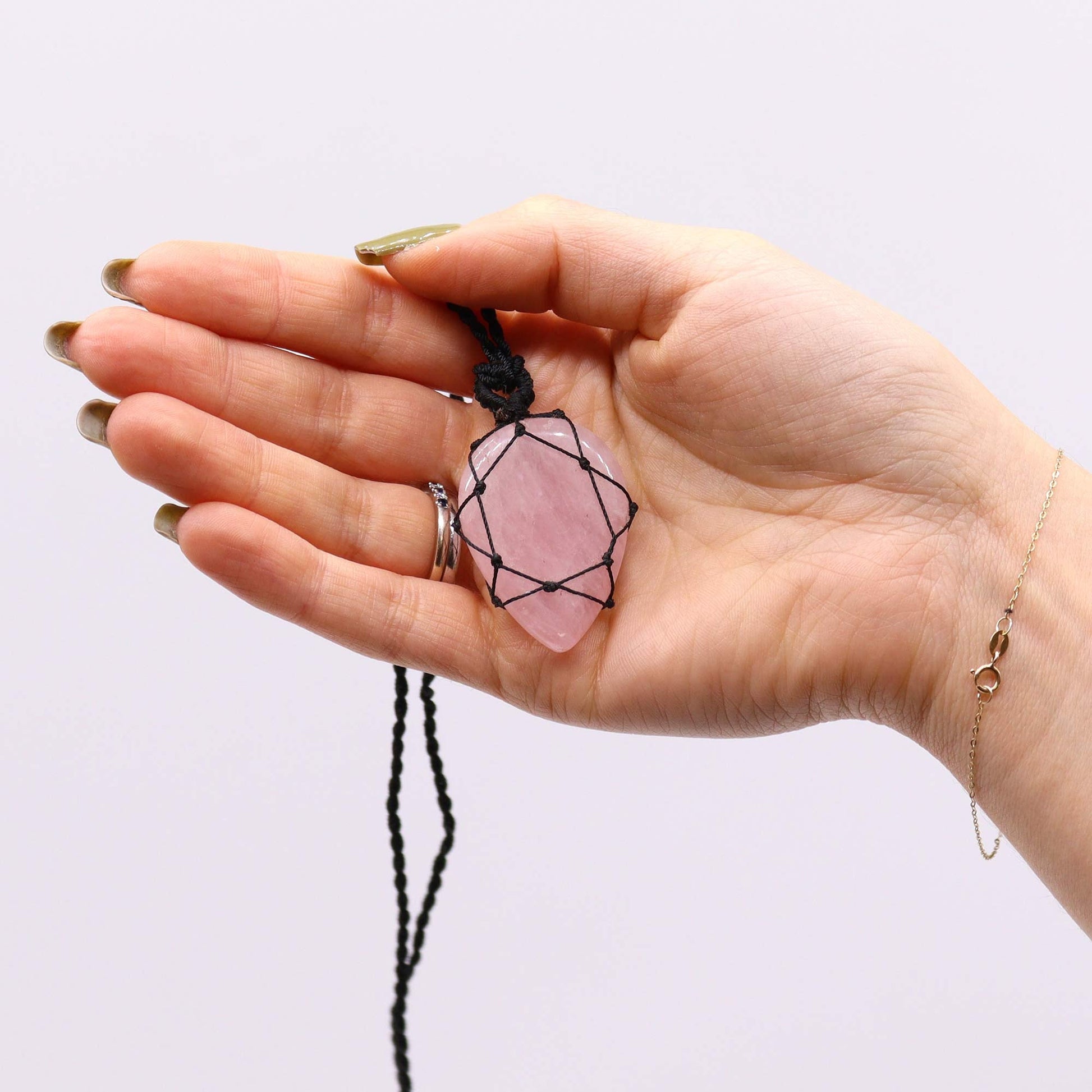 Laced Gemstone Teardrop Pendant - Rose Quartz - Alchem Soul