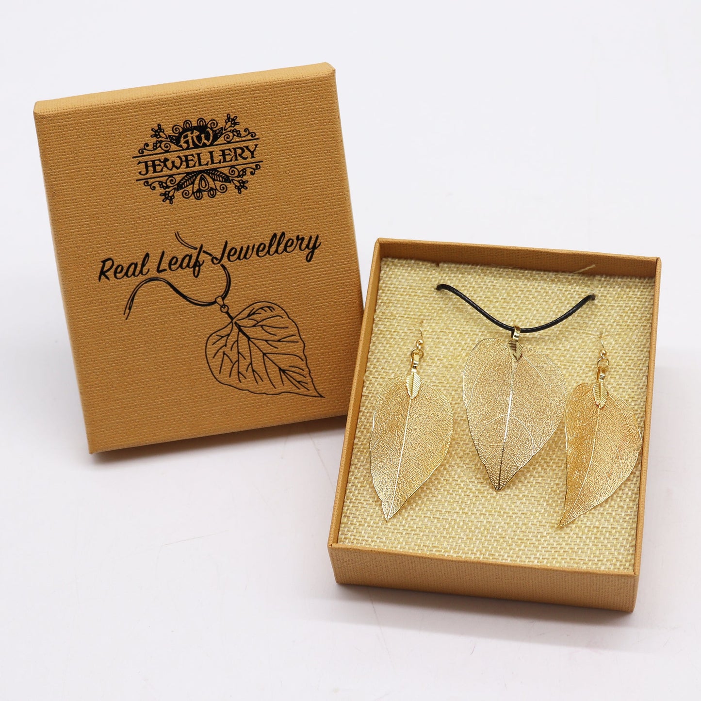 Necklace & Earring Set - Bravery Leaf - Gold - Alchem Soul