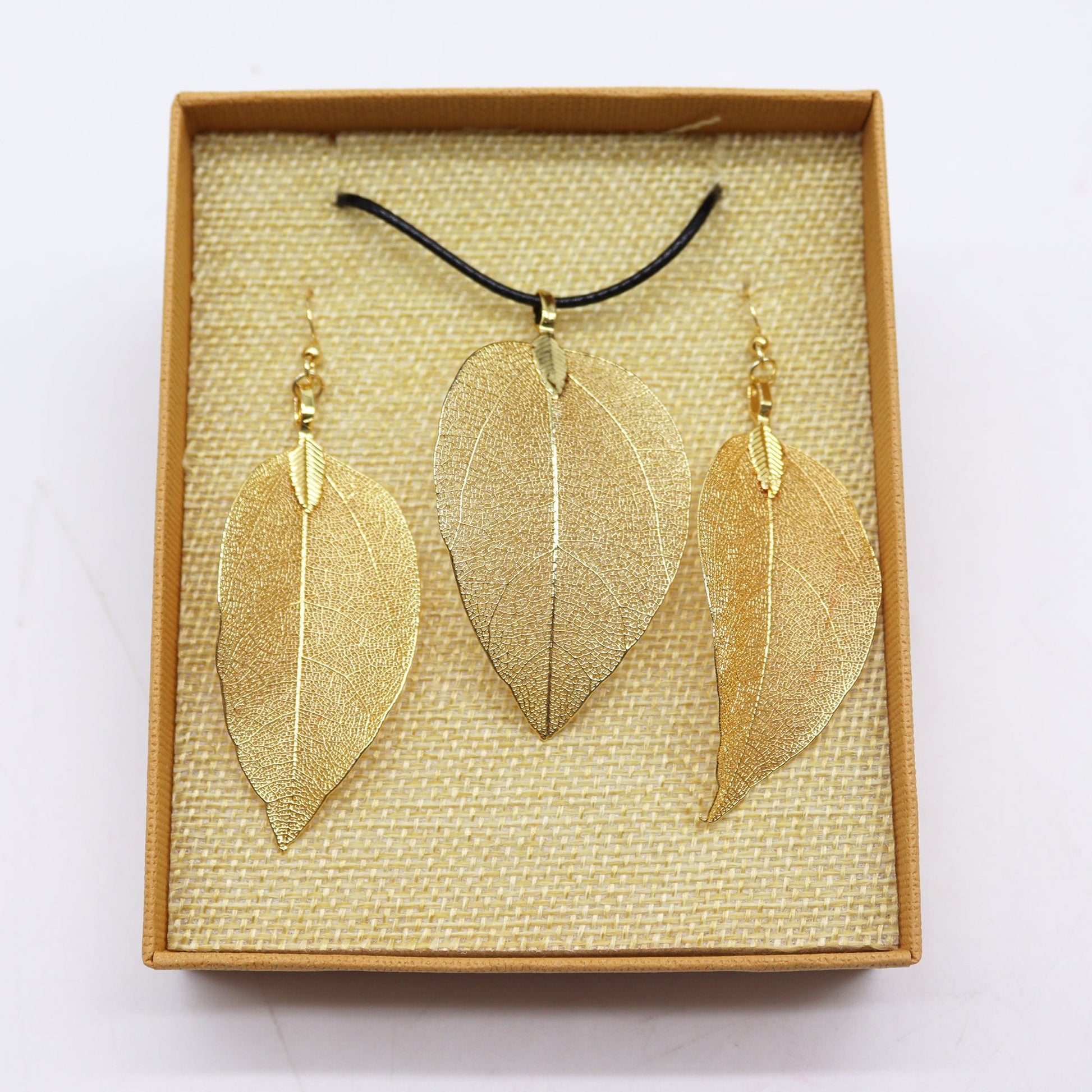 Necklace & Earring Set - Bravery Leaf - Gold - Alchem Soul