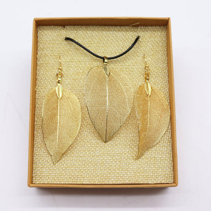 Necklace & Earring Set - Bravery Leaf - Gold - Alchem Soul