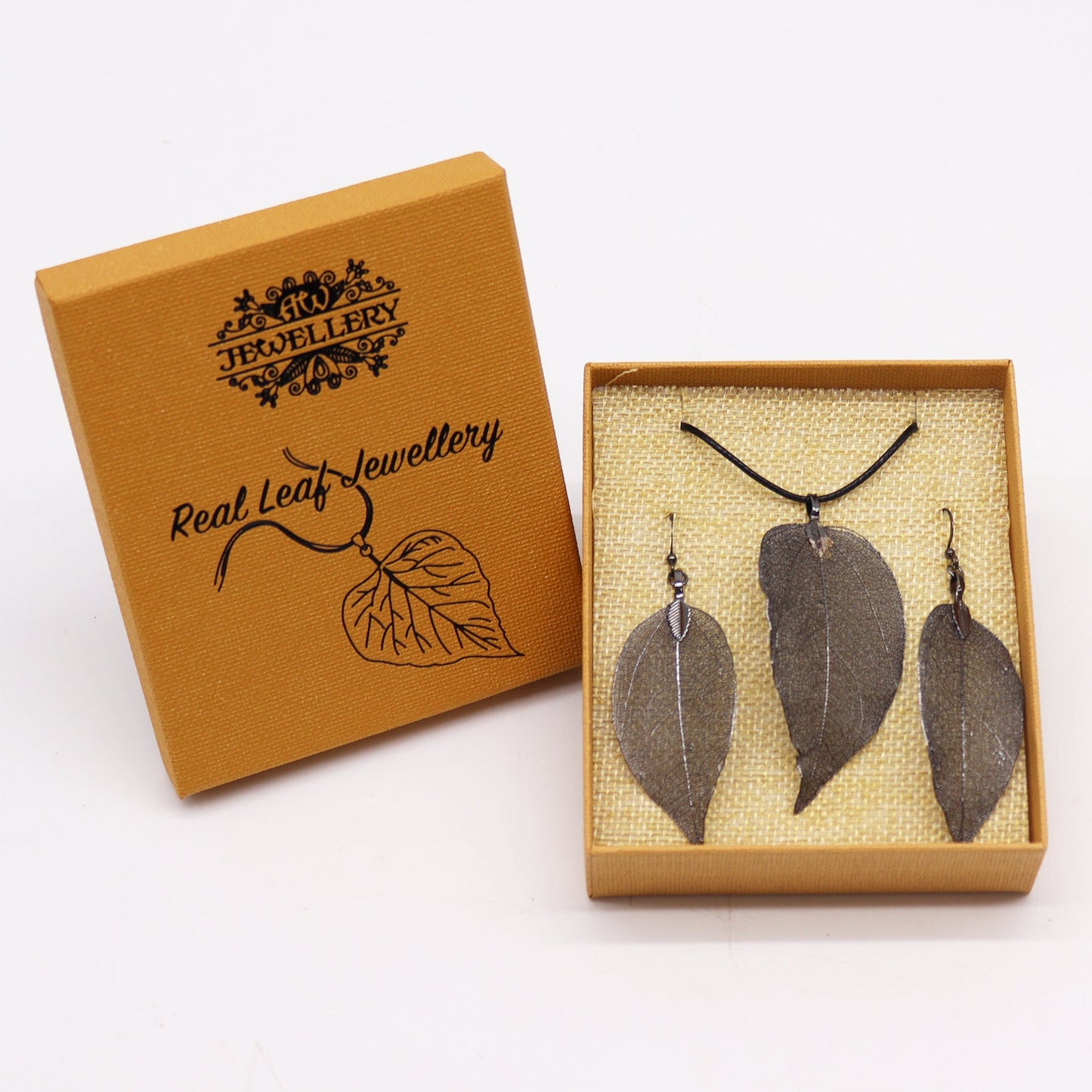 Necklace & Earring Set - Bravery Leaf - Pewter - Alchem Soul