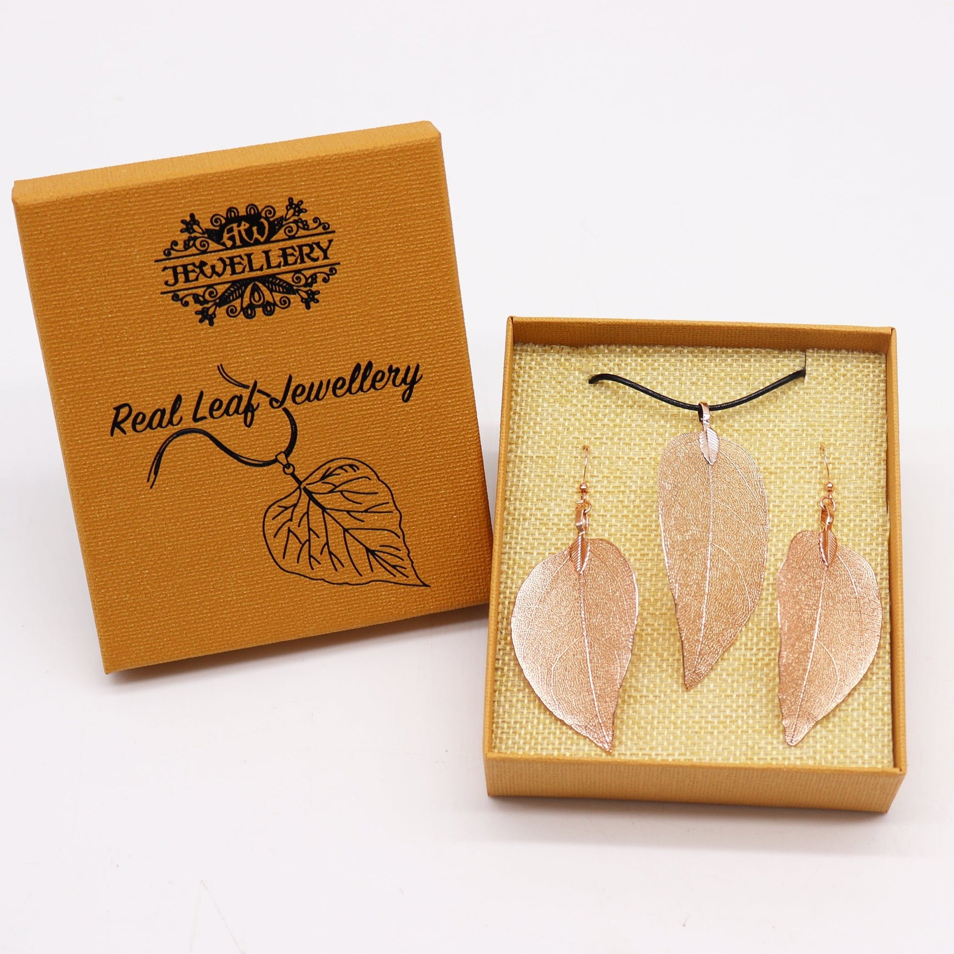 Necklace & Earring Set - Bravery Leaf - Pink Gold - Alchem Soul