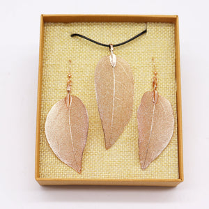 Necklace & Earring Set - Bravery Leaf - Pink Gold - Alchem Soul