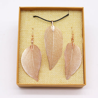 Necklace & Earring Set - Bravery Leaf - Pink Gold - Alchem Soul