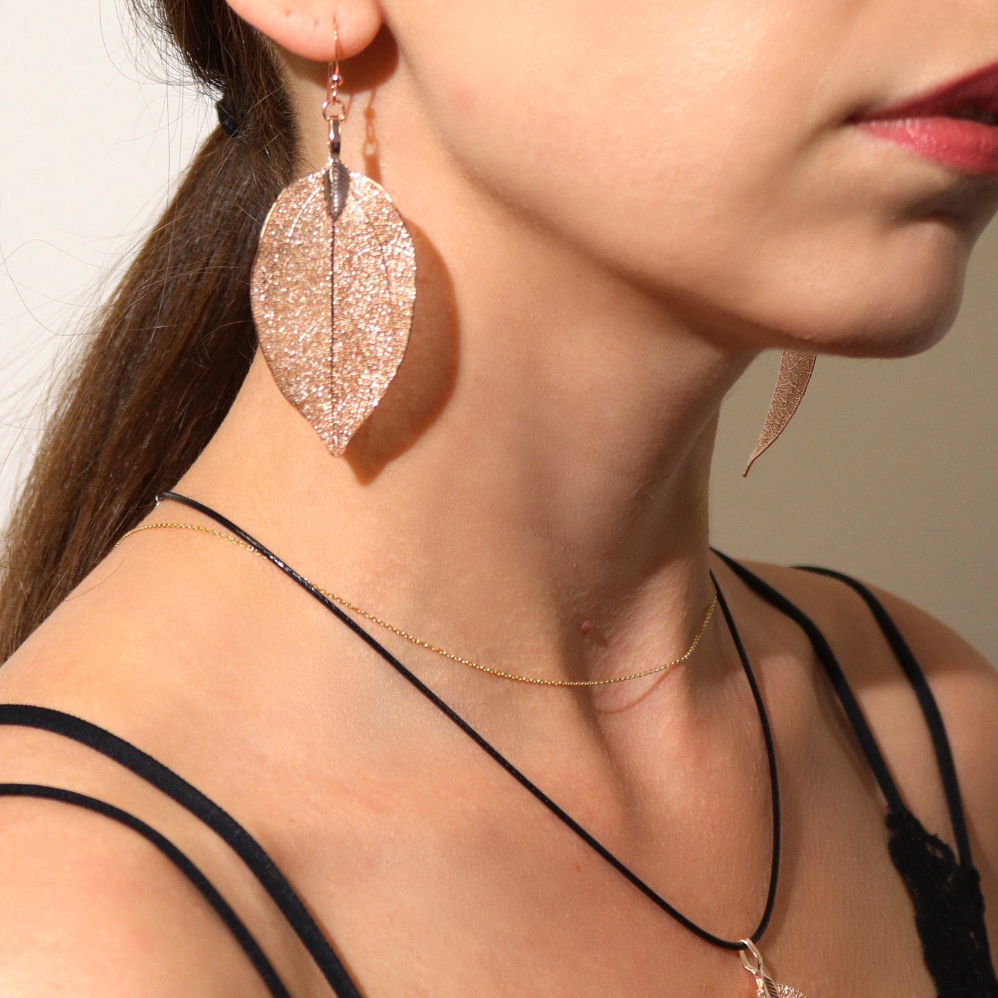 Necklace & Earring Set - Bravery Leaf - Pink Gold - Alchem Soul