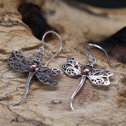 Silver & Gold Earring - Dragonflies - Alchem Soul