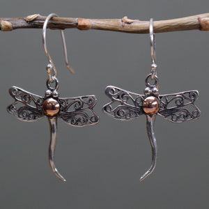 Silver & Gold Earring - Dragonflies - Alchem Soul