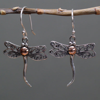 Silver & Gold Earring - Dragonflies - Alchem Soul