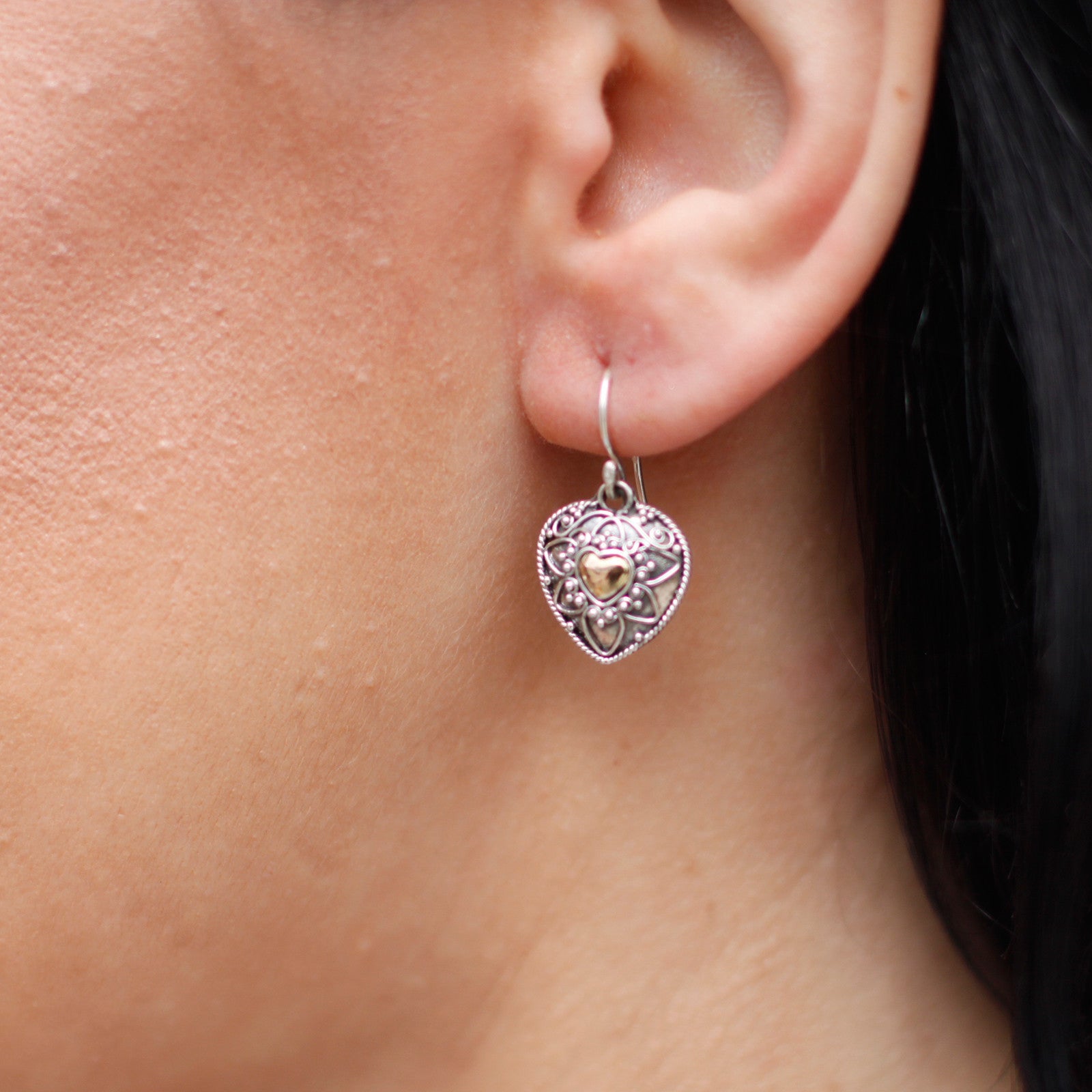 Silver & Gold Earring - Mandala Hearts - Alchem Soul