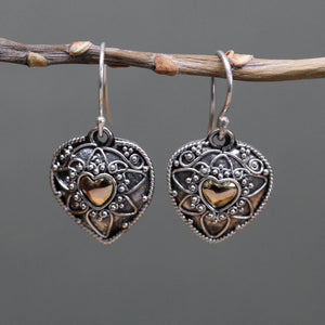 Silver & Gold Earring - Mandala Hearts - Alchem Soul