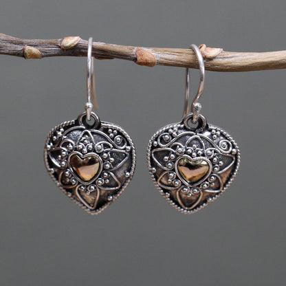 Silver & Gold Earring - Mandala Hearts - Alchem Soul