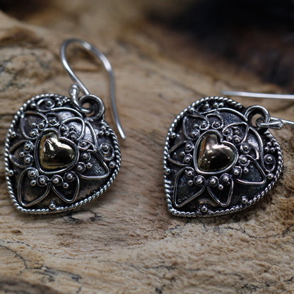 Silver & Gold Earring - Mandala Hearts - Alchem Soul