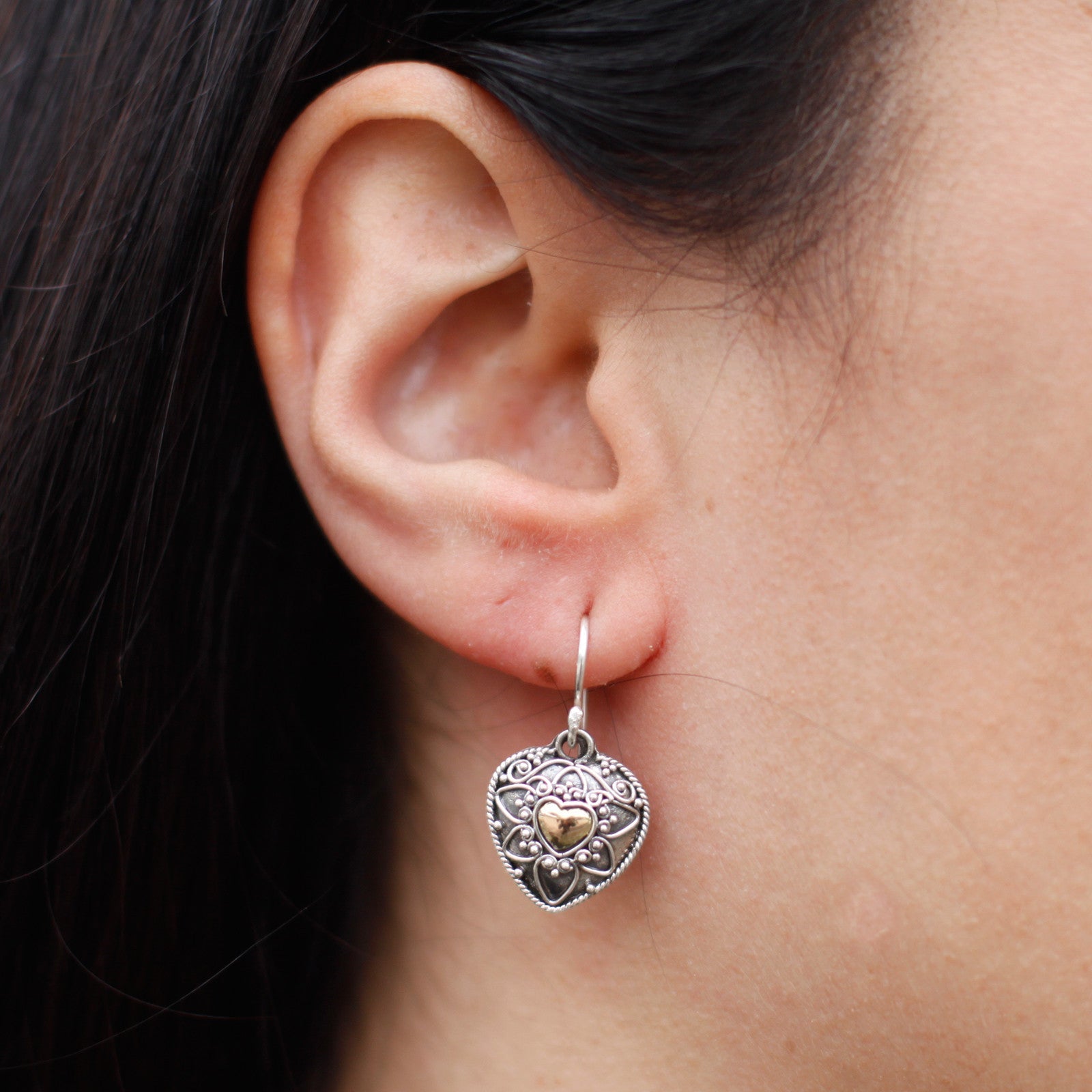 Silver & Gold Earring - Mandala Hearts - Alchem Soul