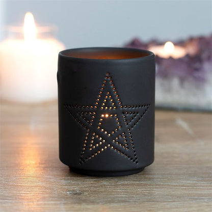 Small Black Pentagram Cut Out Tealight Holder - Alchem Soul