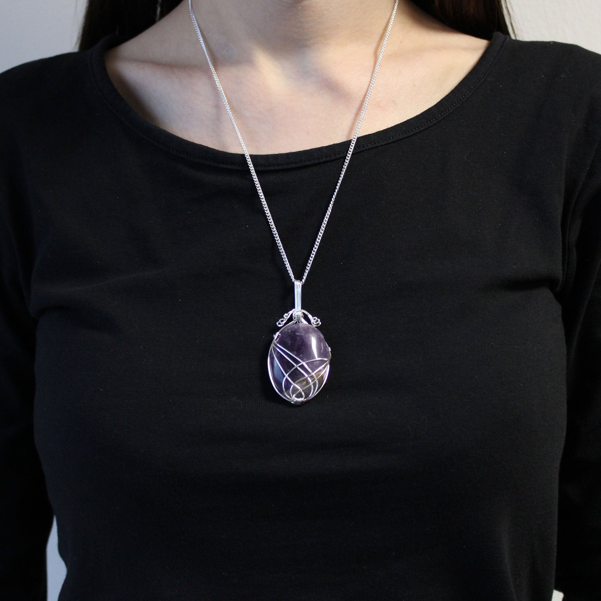 Swirl Wrapped Gemstone Necklace - Amethyst - Alchem Soul