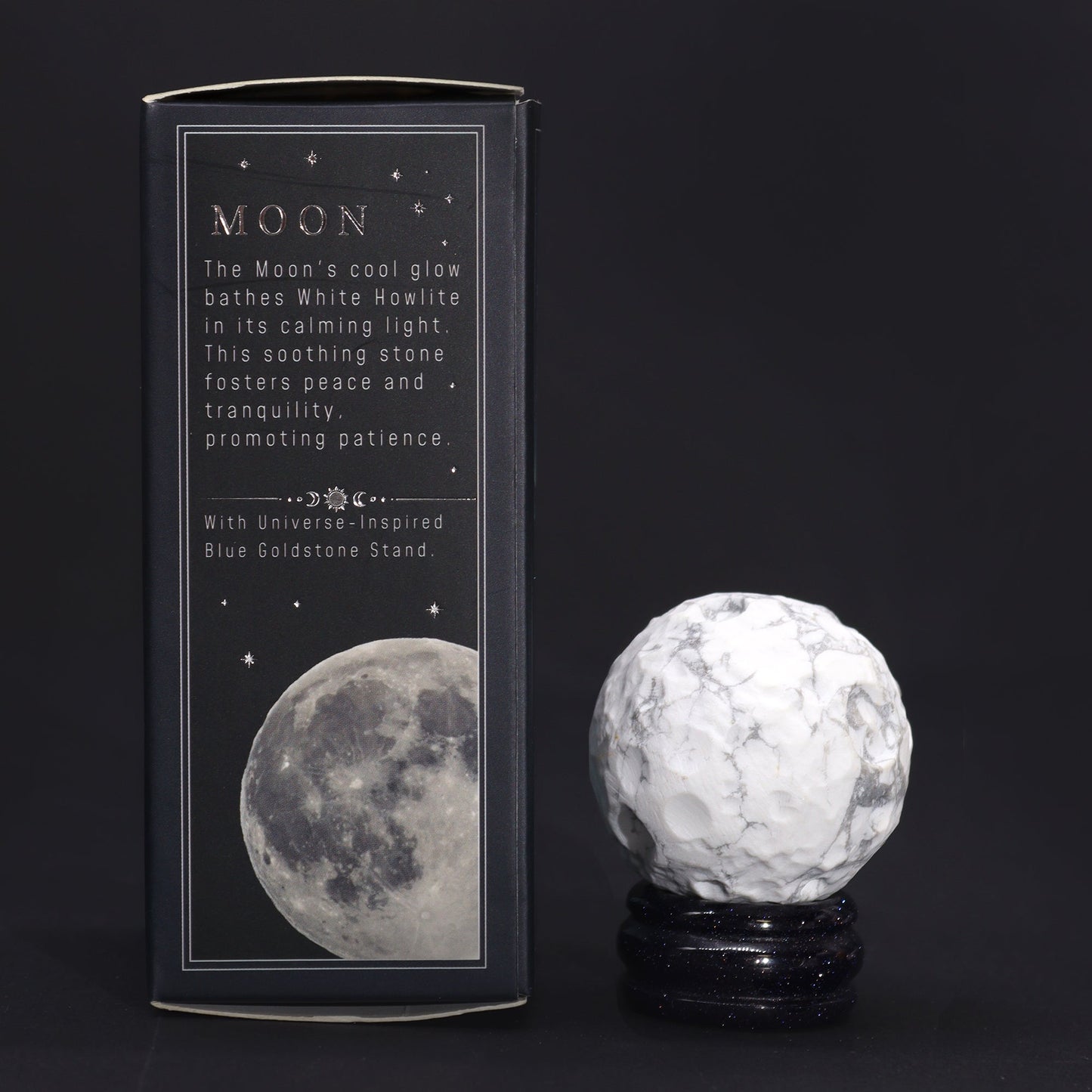 White Howlite Planet on a Sola Goldstone Stand (MOON) - Alchem Soul