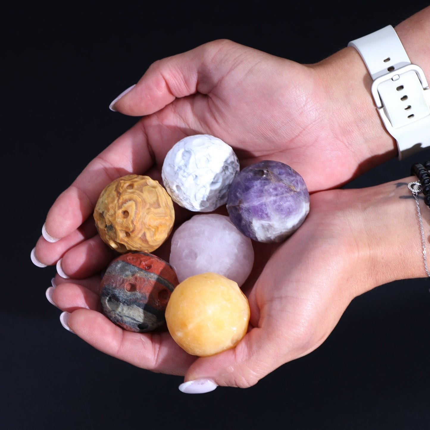 White Howlite Planet on a Sola Goldstone Stand (MOON) - Alchem Soul