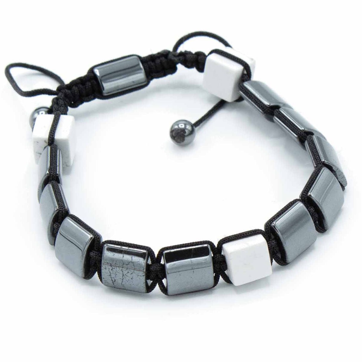 White Jasper Cuboids Hematite Shamballa Bracelet - Alchem Soul