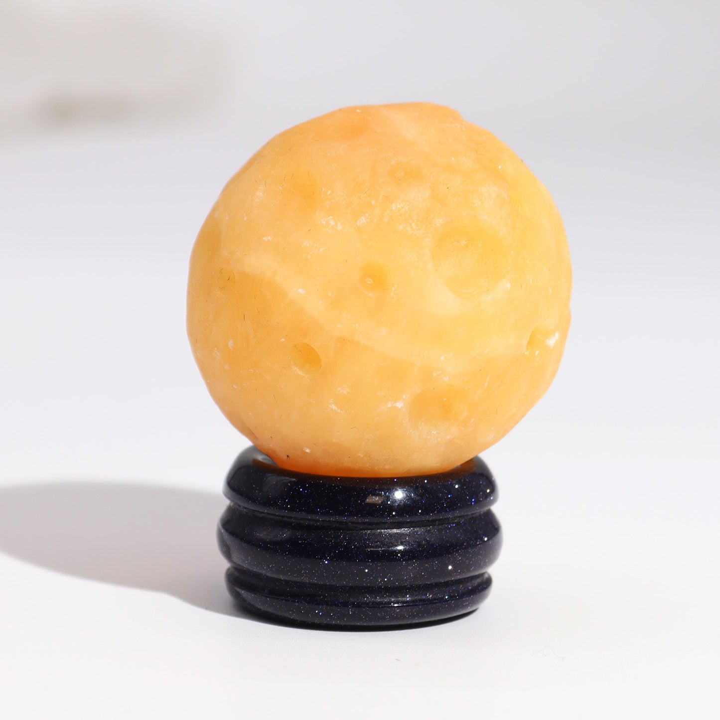 Yellow Jade Planet on a Sola Goldstone Stand (SATURN) - Alchem Soul