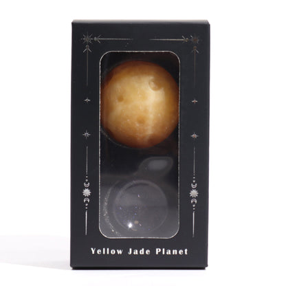 Yellow Jade Planet on a Sola Goldstone Stand (SATURN) - Alchem Soul