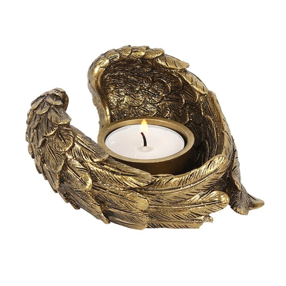 Antique Gold Angel Wing Tealight Candle Holder - Alchem Soul