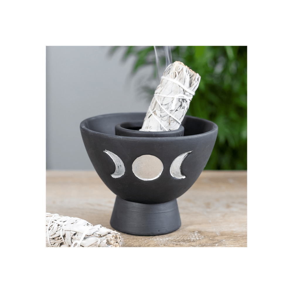 Black Triple Moon Terracotta Smudge Bowl - Alchem Soul