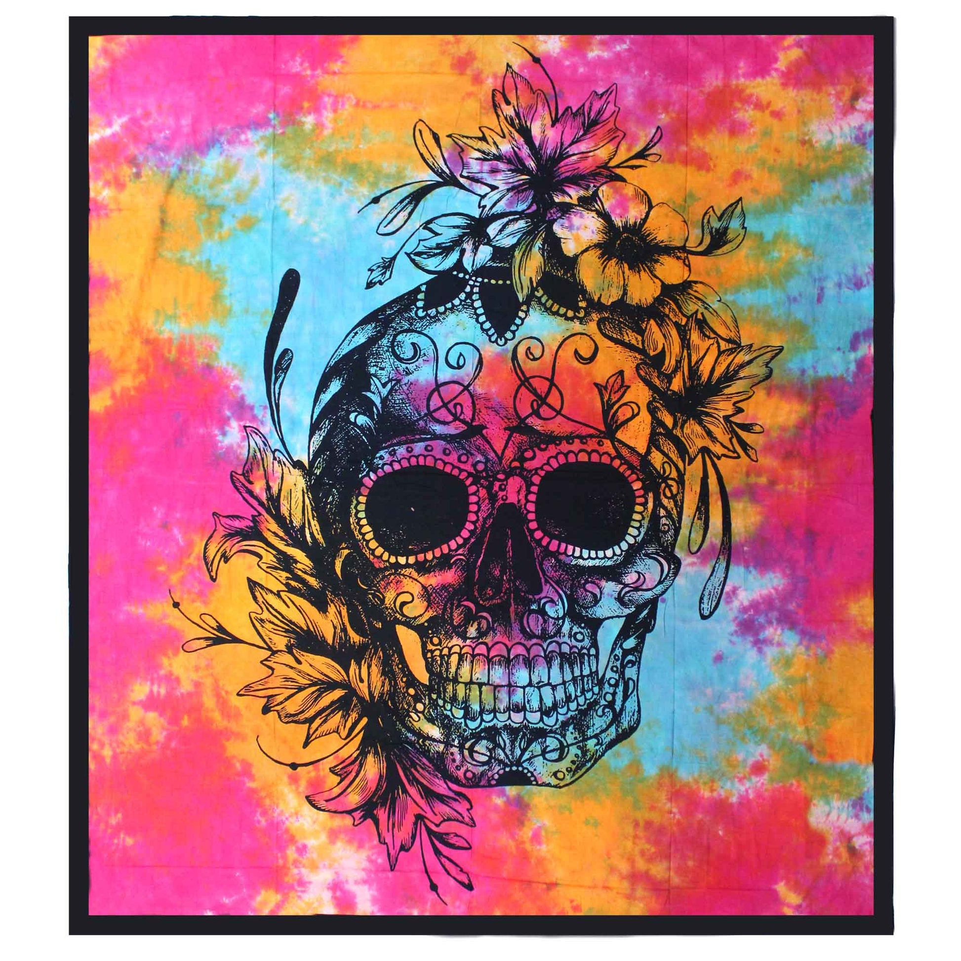 Double Cotton Bedspread + Wall Hanging - Day of the Dead Skull - Alchem Soul