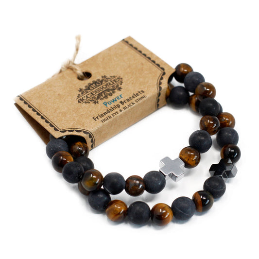 Gemstones Friendship Bracelets - Tiger Eye &amp; Black Stone - Alchem Soul