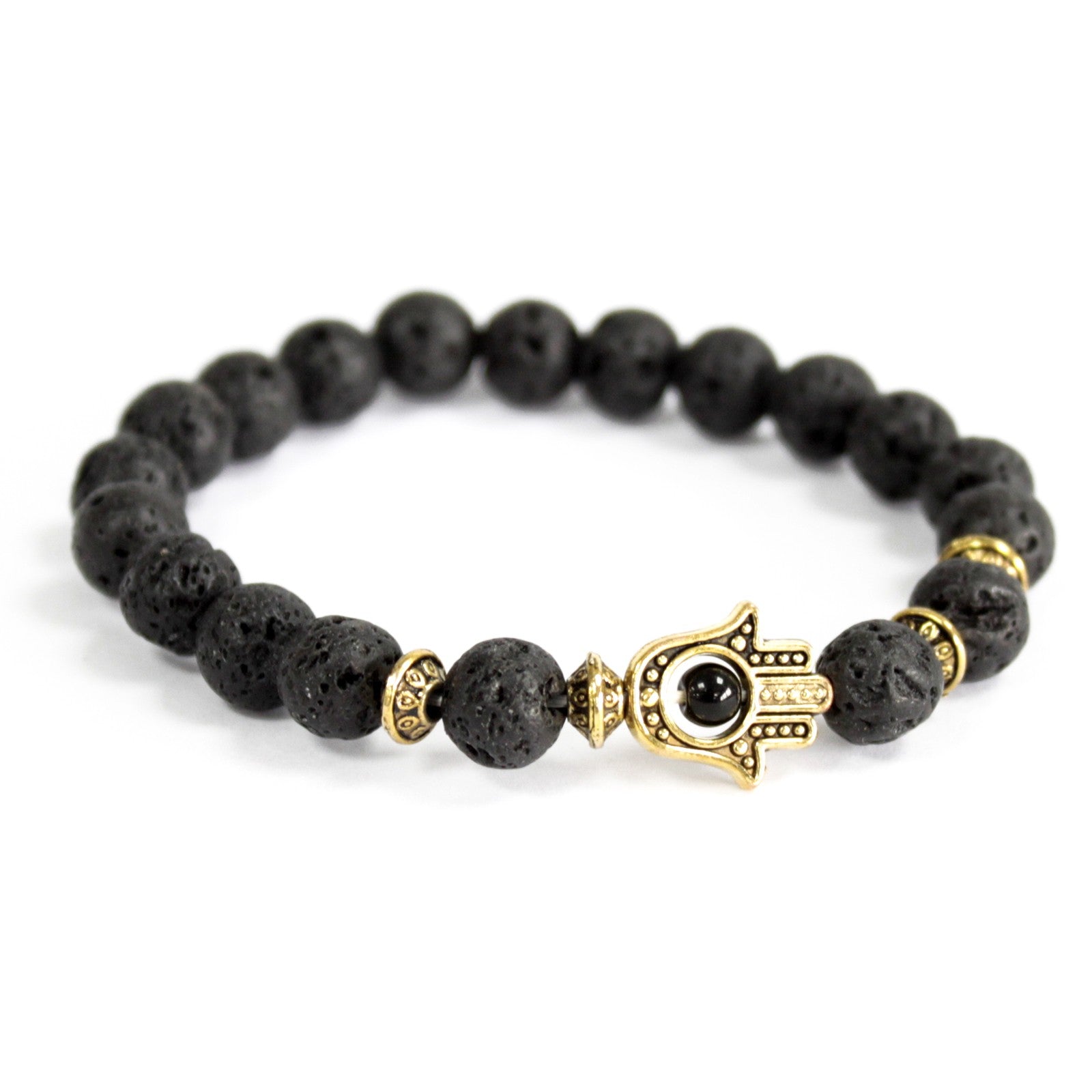 Gold Hamsa / Lava Stone - Gemstone Bracelet - Alchem Soul