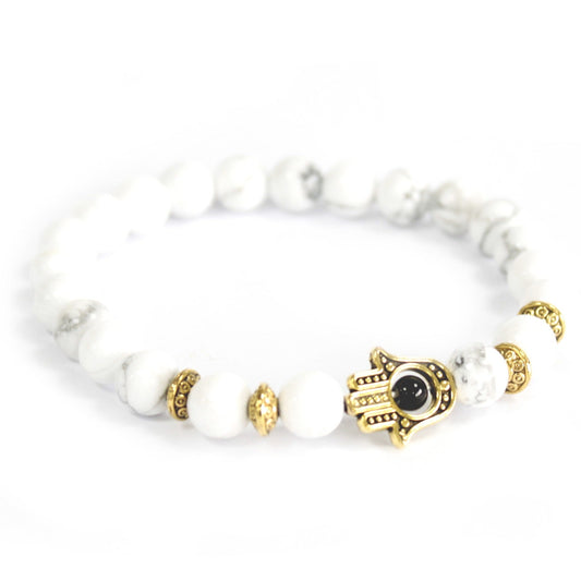 Gold Hamsa / White Stone - Gemstone Bracelet - Alchem Soul