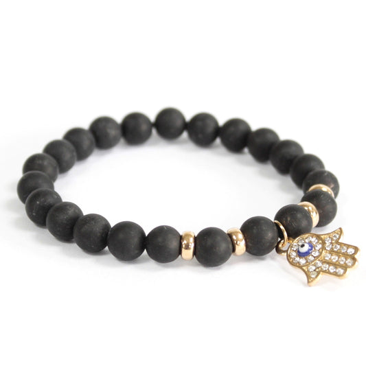 Hamsa / Black Agate - Gemstone Bracelet - Alchem Soul