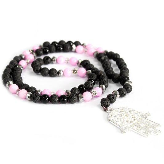 Hamsa / Pink & Black - Gemstone Necklace - Alchem Soul