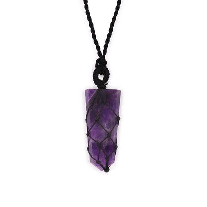 Laced Gemstone Flat Point Pendant - Amethyst - Alchem Soul